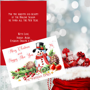 Cartes Pour Fêtes Annuelles Cute Snowman Rouge Et Blanc Personnalisé