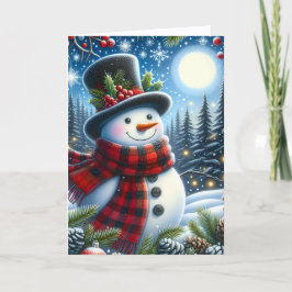 Cartes Pour Fêtes Annuelles Cute Snowman wearing Plaid Scarf and Top Hat