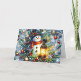 Cartes Pour Fêtes Annuelles Cute Snowman with Lantern Christmas Holiday Card