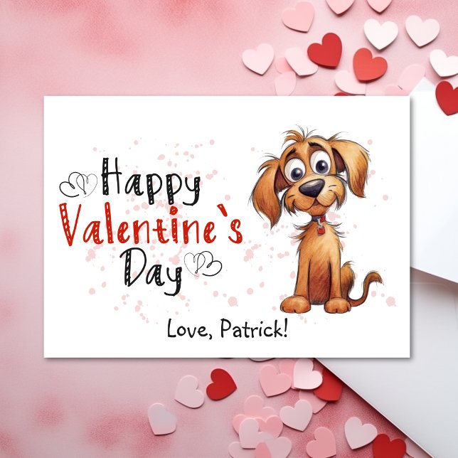 Cartes Pour Fêtes Annuelles Cute Storybook Chiot Heureux Valentines (Créateur téléchargé)