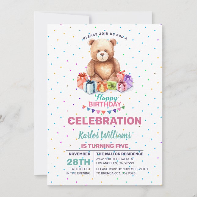 Cartes Pour Fêtes Annuelles Cute Teddy-Bear avec des aquarelles actuelles enve (Devant)