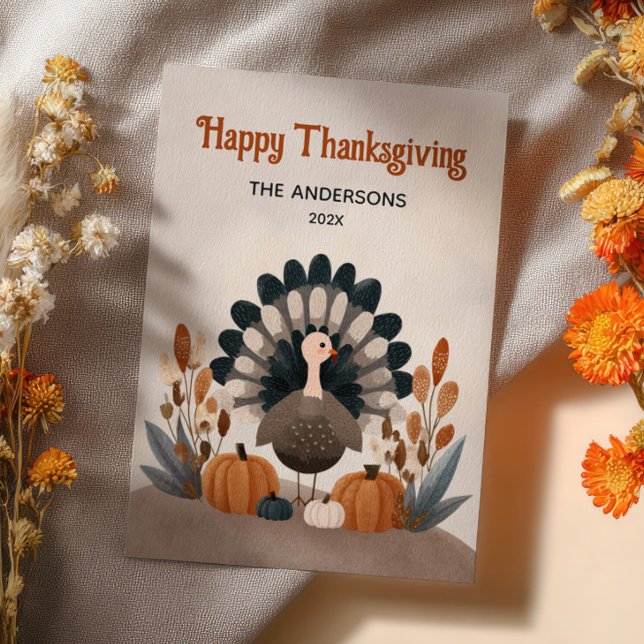 Cartes Pour Fêtes Annuelles  Cute Turkey Autumn Foliage  Happy Thanksgiving  (Créateur téléchargé)