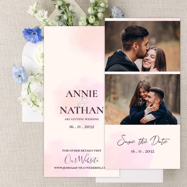 Cartes Pour Fêtes Annuelles Cute Two Photos Mariage enregistrer la date Invita (Cute Two Photos Minimalist Wedding save the date Card)