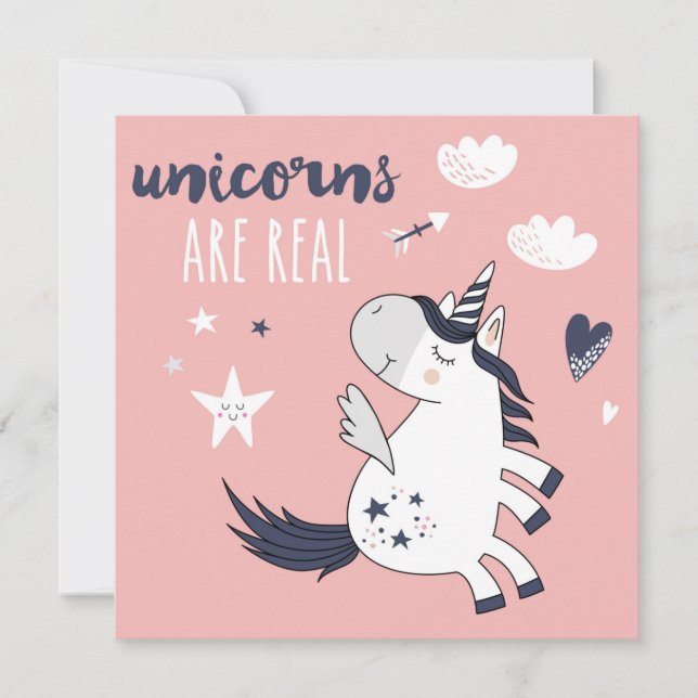 Cartes Pour Fêtes Annuelles Cute Unicorn (Devant)