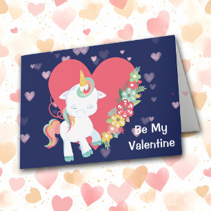 Cartes Pour Fêtes Annuelles Cute Unicorn Be My Valentine Card
