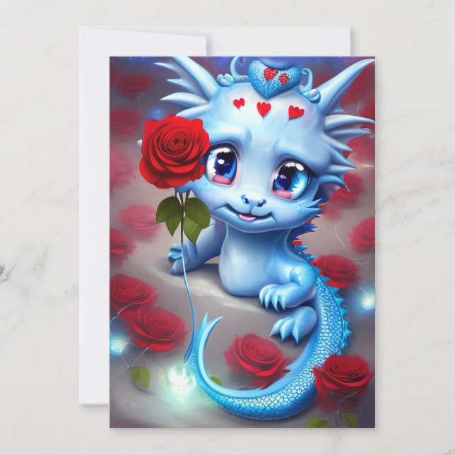 Cartes Pour Fêtes Annuelles Cute Valentine Blue Dragon (Devant)