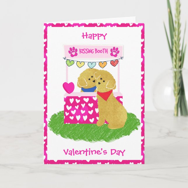 Cartes Pour Fêtes Annuelles Cute Valentine's Day Goldendoodles Kissing Booth (Devant)