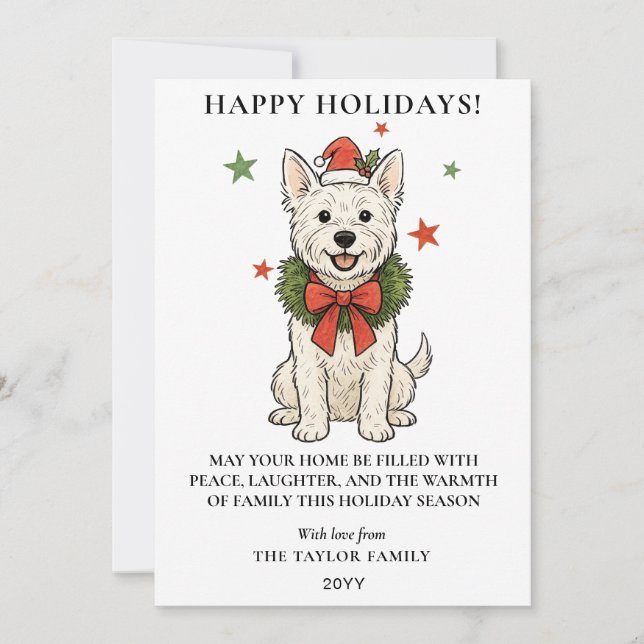Cartes Pour Fêtes Annuelles Cute Westie White Terrier Dog Red Bow Wreath (Devant)