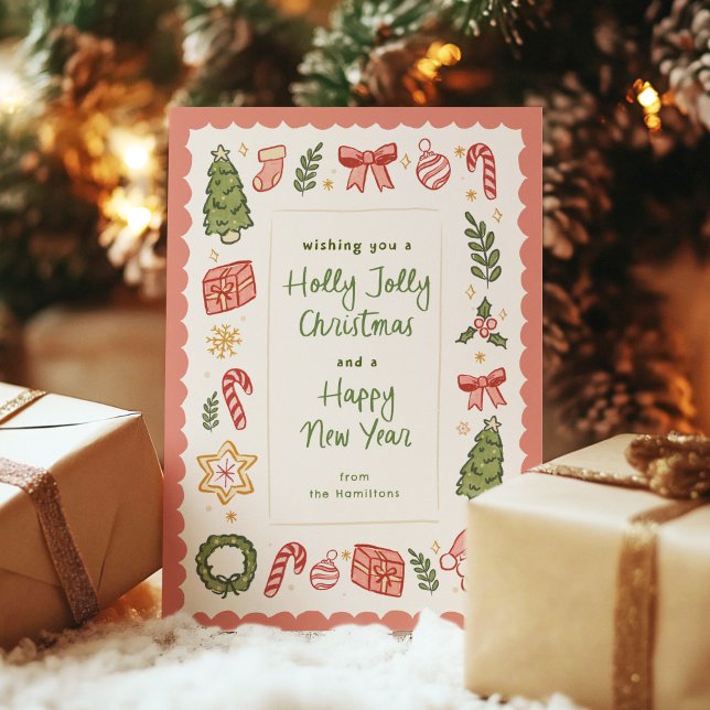 Cartes Pour Fêtes Annuelles Cute Whimsical Hand-Drawn Christmas Icons (whimsical, hand-drawn Christmas greeting card with fun Christmas icons)