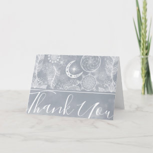 Cartes Pour Fêtes Annuelles Cute White & Grey Dreamcatcher Plumes Mandala