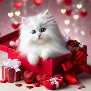 Cartes Pour Fêtes Annuelles Cute White Kitten dans la boîte Funny Valentine