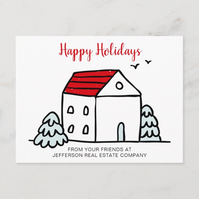 Cartes Pour Fêtes Annuelles Cute Winter House Immobilier Entreprise (Devant)