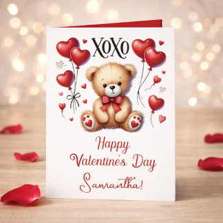 Cartes Pour Fêtes Annuelles Cute XOXO Bear with Heart Balloons