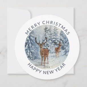 Cartes Pour Fêtes Annuelles Cycle moderne Forêt d'hiver avec cerf Noël