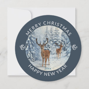 Cartes Pour Fêtes Annuelles Cycle moderne Forêt d'hiver avec cerf Noël