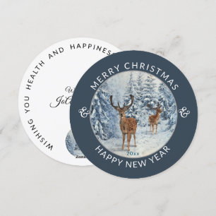 Cartes Pour Fêtes Annuelles Cycle moderne Forêt d'hiver avec cerf Noël