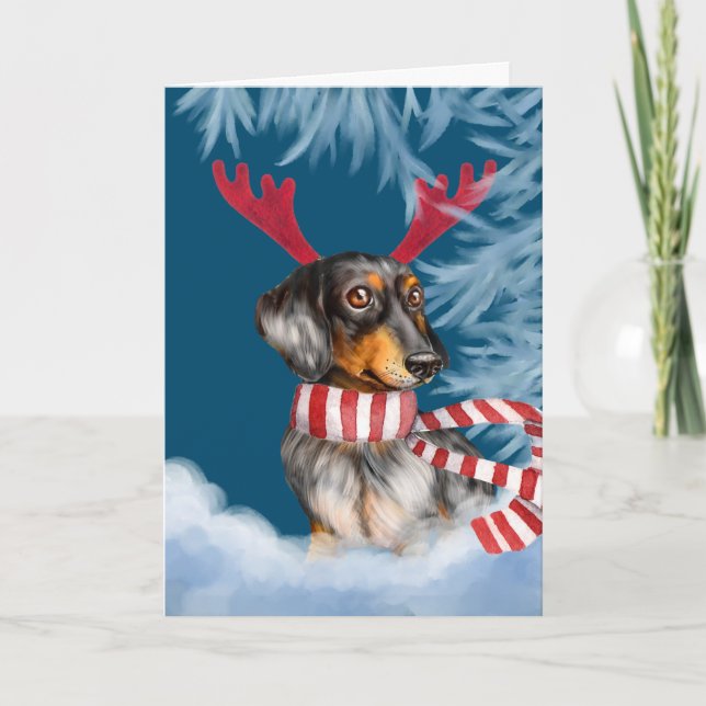 Cartes Pour Fêtes Annuelles Dachshund À Travers La Neige (Devant)