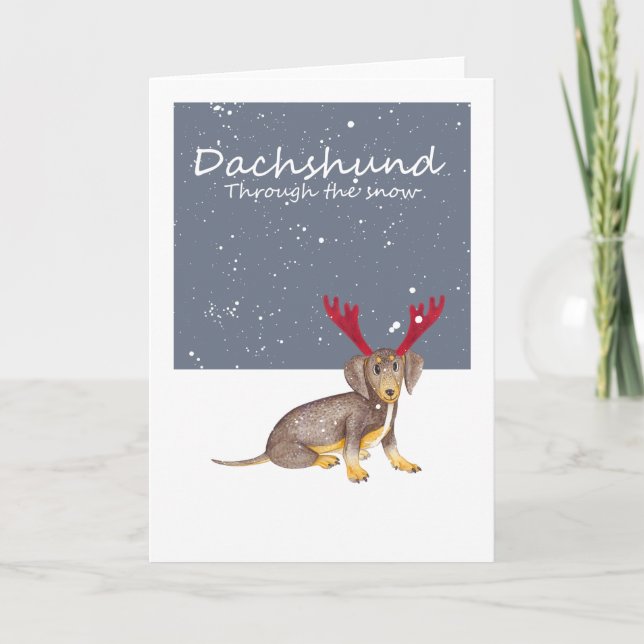 Cartes Pour Fêtes Annuelles Dachshund À Travers La Neige (Devant)