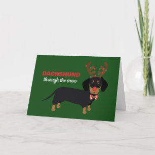 Cartes Pour Fêtes Annuelles Dachshund à travers la neige Mignon Doxie Renne Ch