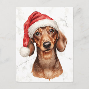 Cartes Pour Fêtes Annuelles Dachshund au chapeau de Père Noël aquarelle Noël