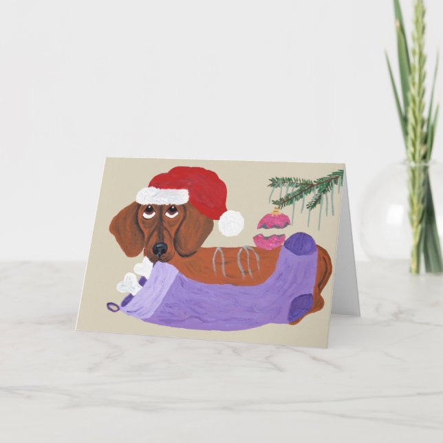 Cartes Pour Fêtes Annuelles Dachshund Avec Stocker Noël (Devant)