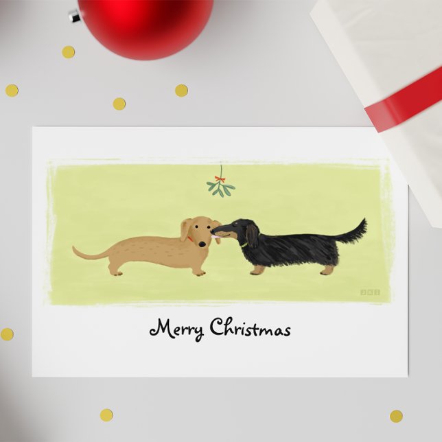 Cartes Pour Fêtes Annuelles Dachshund Christmas Wiener Dogs Mistletoe Kiss (Créateur téléchargé)