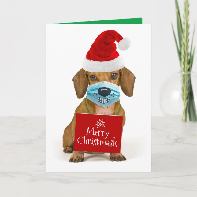 Cartes Pour Fêtes Annuelles Dachshund Cute Avec Le Masque Souriant Du Visage (Devant)