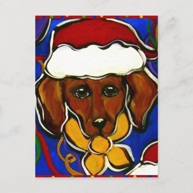 Cartes Pour Fêtes Annuelles Dachshund de vacances mignon (Devant)