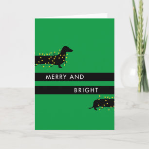 Cartes Pour Fêtes Annuelles Dachshund drôle avec les lumières de Noël