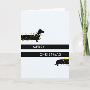 Cartes Pour Fêtes Annuelles Dachshund drôle avec les lumières de Noël