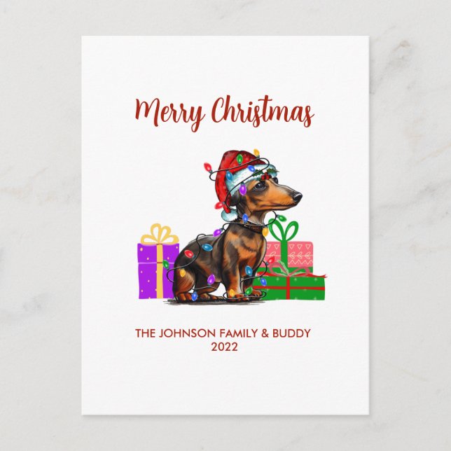 Cartes Pour Fêtes Annuelles Dachshund et les lumières de Noël (Devant)