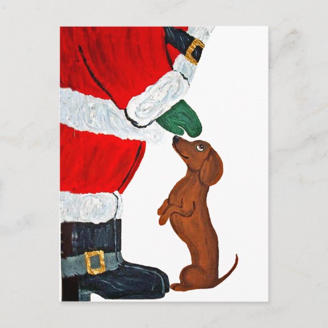 Cartes Pour Fêtes Annuelles Dachshund Et Père Noël (Devant)