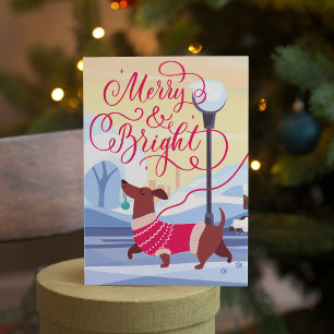 Cartes Pour Fêtes Annuelles Dachshund Noël Joyeux Calligraphie brillante