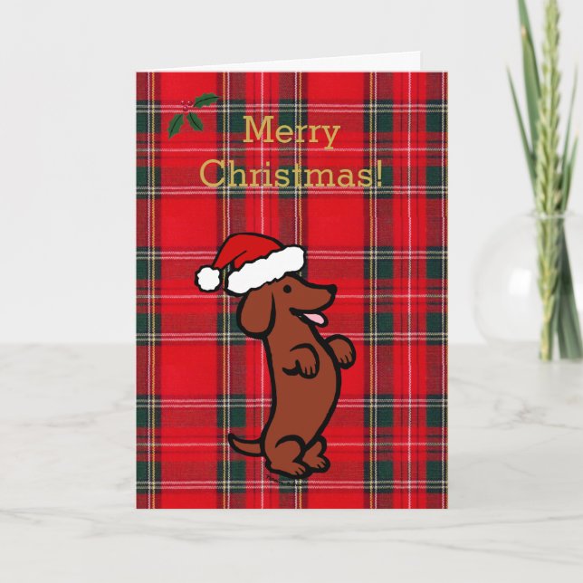 Cartes Pour Fêtes Annuelles Dachshund Noël Santa Hat (Devant)