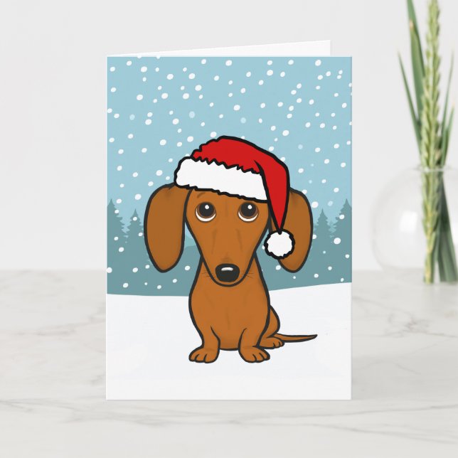 Cartes Pour Fêtes Annuelles Dachshund Père Noël Cute Wiener Chien Noël (Devant)