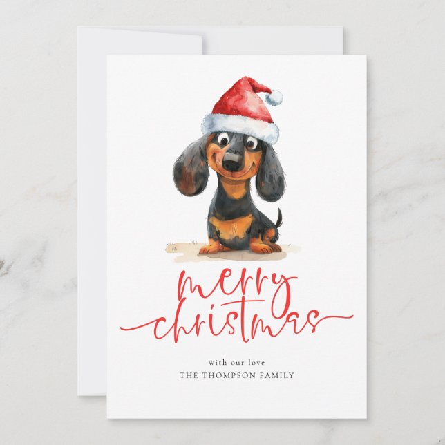 Cartes Pour Fêtes Annuelles Dachshund Santa Hat 2026 Calendrier Joyeux Noël (Devant)