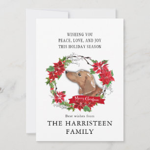 Cartes Pour Fêtes Annuelles Dachshund tan Aquarelle Poinsettia Noël