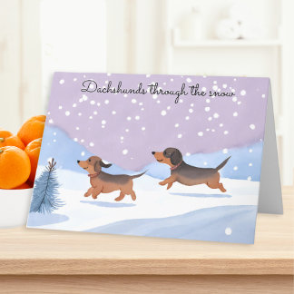 Cartes Pour Fêtes Annuelles Dachshunds dans la neige Chien saucisse de Noël