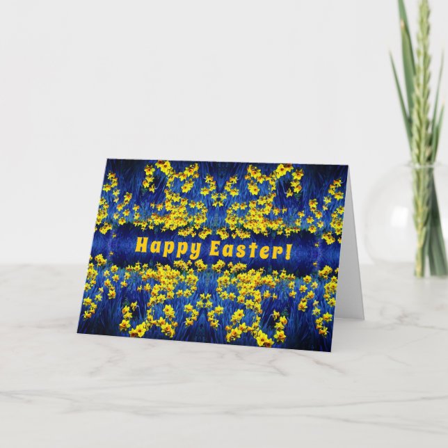 Cartes Pour Fêtes Annuelles Daffodil Fleurs Printemps Oeuf Pâques Bleu Jaune R (Devant)