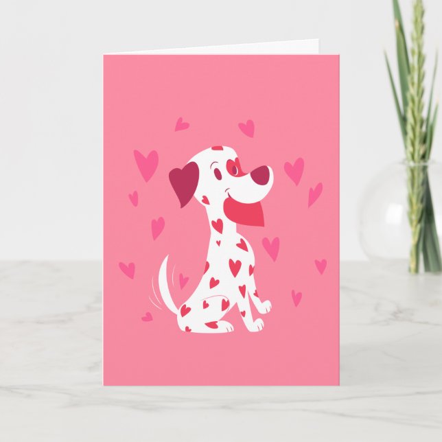 Cartes Pour Fêtes Annuelles Dalmate rose mignon de Valentine de coeurs (Devant)