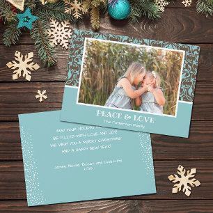 Cartes Pour Fêtes Annuelles Damask Aqua Brown Christmas Photo