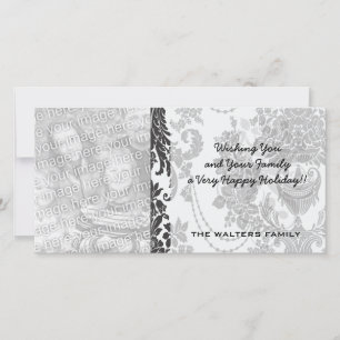 Cartes Pour Fêtes Annuelles damask rose blanc et noir.ai