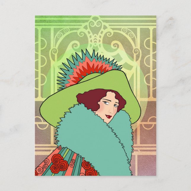 Cartes Pour Fêtes Annuelles Dame Art déco - GINELLE : Le passé de Noël (Devant)
