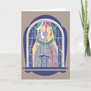 Cartes Pour Fêtes Annuelles Dame dans la fenêtre avec couronne