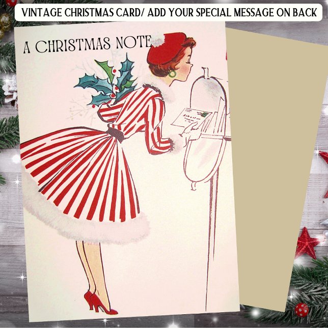 Cartes Pour Fêtes Annuelles Dame de Noël rétro en rouge avec (Créateur téléchargé)