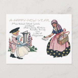 Cartes Pour Fêtes Annuelles Dame Fortune Apporter des cadeaux Nouvel An Vintag