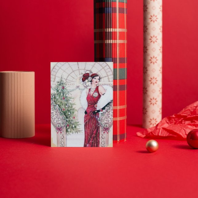 Cartes Pour Fêtes Annuelles dames de Noël art déco rétro (Créateur téléchargé)
