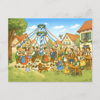 Cartes Pour Fêtes Annuelles Danse sous Maypole dans le village bavarois