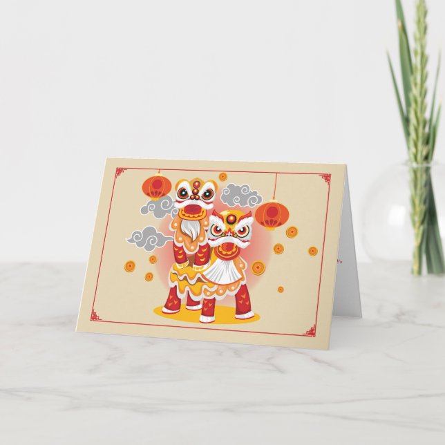 Cartes Pour Fêtes Annuelles Danseuse du Nouvel An chinois (Devant)