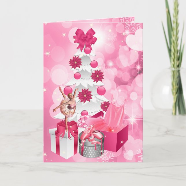 Cartes Pour Fêtes Annuelles Danseuse thème rose Ballerina Noël (Devant)
